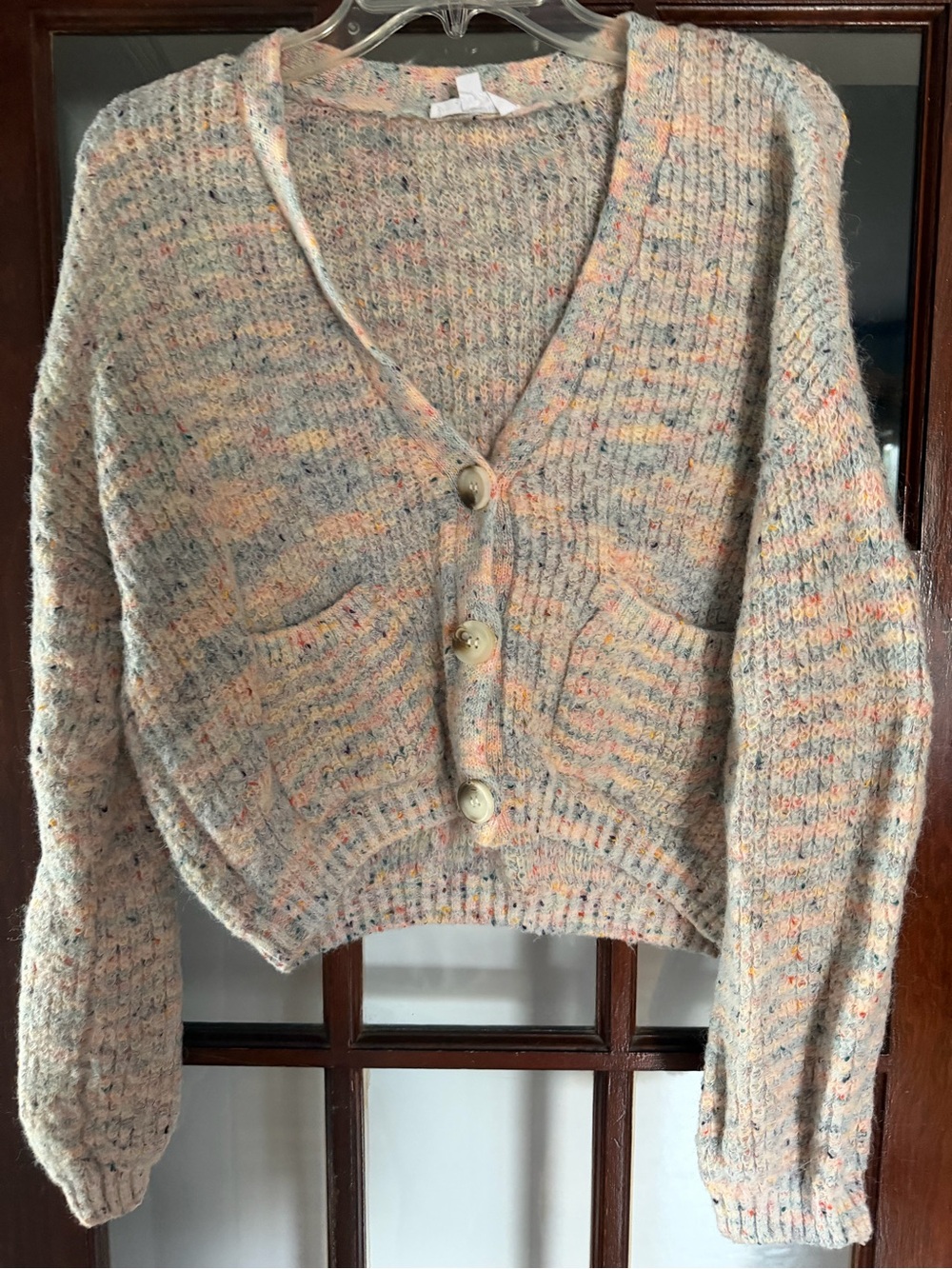 Steve Madden Cream Multicolor Flecked V-Neck Cardigan